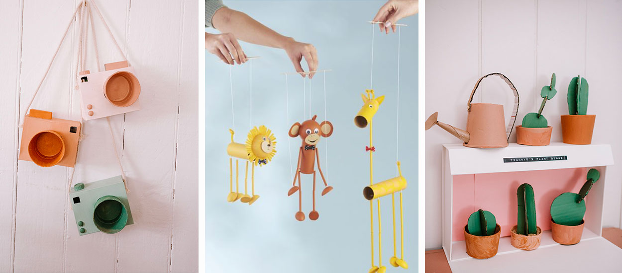 un appareil photo et une fusee en carton src Mon inventaire récup : 11 bricolages malins pour recycler avec les enfants