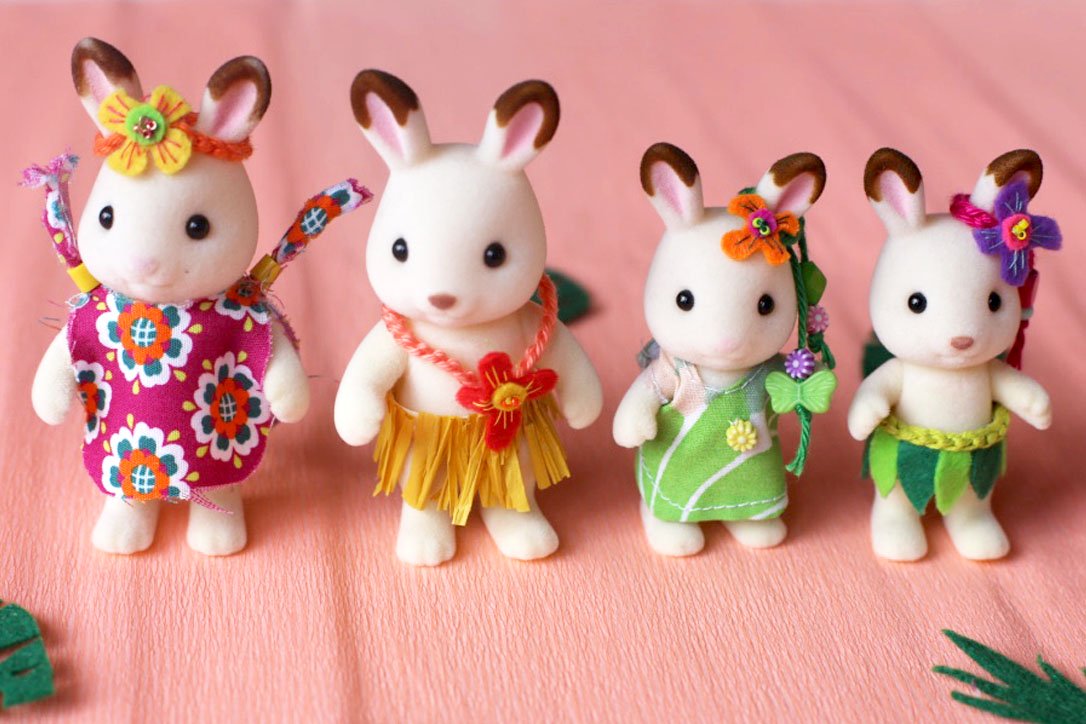 160623 hawaii sylvanian famille lapin chocolat au complet Aloha Sylvanian Family (DIY tenues)